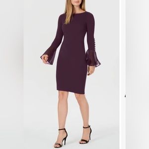 Calvin Klein AUBERGINE Sheath Dress Size 4 Classic 3/4 Bell Sleeve